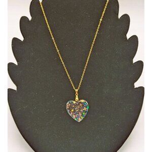 Black Heart-Shape Pendant with Holographic Glitter 10.5" Length One-of-a-Kind